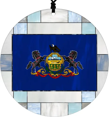 Vista 49 de Adorno navideño de Alabama – Efecto de diseño de vitrales de imitación con bandera estatal – Decoración de disco acrílico colgante 2026 para árbol