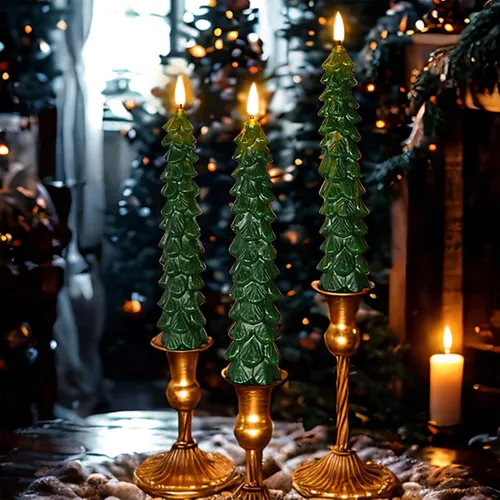 Vista 7 de FPOO Decoraciones de Navidad para interiores, 3 velas cerosas para árbol de Navidad con temporizador remoto, candelabros LED a batería para ventana