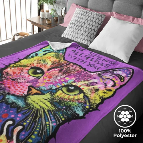 Vista 4 de Dawhud Direct Manta de Gato de 50x60 Pulgadas Dean Russo 9 Lives – Manta Tipo Throw de Vellón de Felpa para Adultos y Niños - Suave y Acogedora