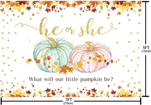 Vista 4 de MEHOFOND Fondo de calabaza para revelación de género de calabaza de 7 x 5 pies, suministros de decoración de fiesta de baby shower, hojas de arce