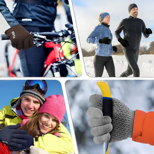 Vista 7 de Trifabricy Guantes de invierno para hombres y mujeres, guantes de lana con forro polar para pantalla táctil, guantes térmicos de invierno cálidos