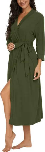 Vista 4 de VINTATRE Bata tipo kimono para mujer, bata larga de punto, ligera, suave, ropa de dormir con cuello en V, casual, ropa de descanso para mujer Verde