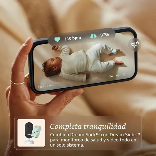 Vista 8 de Owlet Dream Sock - Monitor inteligente para bebés, monitor de SpO2 para bebés rastrea la frecuencia cardíaca y el oxígeno. Los padres reciben