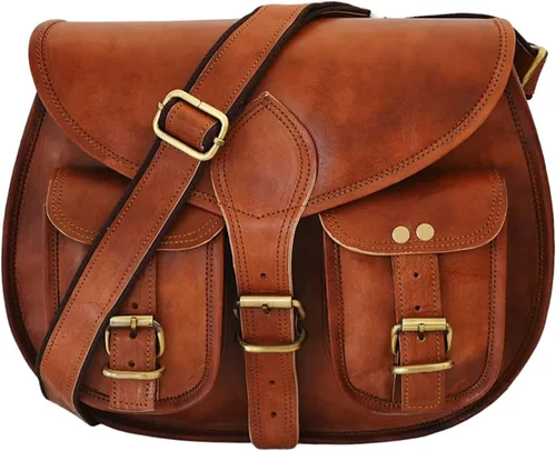 Vista 8 de Satchel And Fable Bolsos cruzados de cuero de 13 pulgadas para mujer, estilo vintage, genuino, hobo hecho a mano, marrón, bolso de hombro
