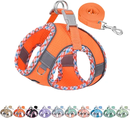 Vista 13 de AIITLE Arnés para Perros Pequeños - Chaleco Ligero de Malla Step-in para Cachorros, Diseño Reflectante y a Prueba de Escape con Cinta Mágica de Alta