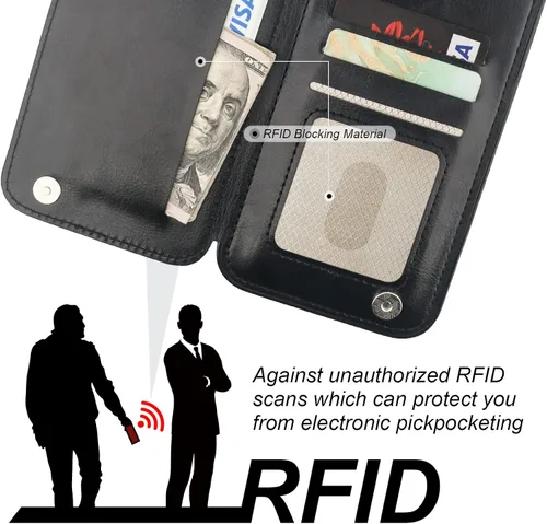 Vista 6 de ONETOP Funda tipo cartera para iPhone 13 Pro Max con soporte para tarjetas, anillo de rotación de 360°, función atril, bloqueo RFID, piel sintética