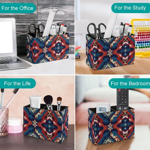 Vista 4 de Desk Organizer Pencil Cups Aztec Red Blue, Convenient Storage for Your Writing Tools