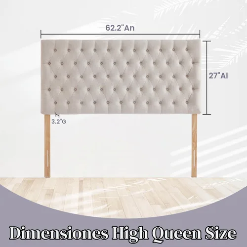 Vista 6 de Kingfun Cabecera tapizada de tamaño Queen solamente, cabeceros capitoné de lino de alta calidad, cabecero ajustable de madera maciza, cabecera Beige