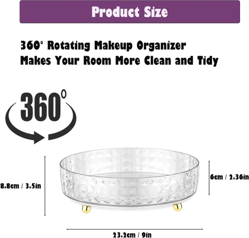 Vista 2 de Plataforma giratoria antideslizante Lazy Susan, estante para especias, organizador giratorio de 9 pulgadas, organizador de condimentos giratorio