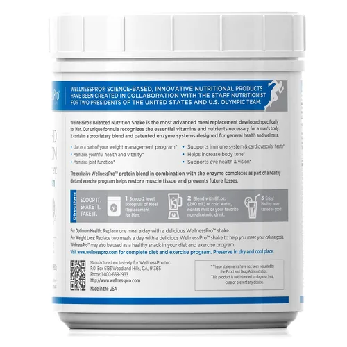 Vista 7 de WellnessPro Batido de reemplazo de comidas Balanced Nutrition para hombre, fórmula específica en polvo para hombres, 15 porciones, sabor vainilla