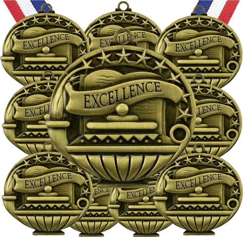 Vista 9 de Express Medals Pack of 10 (or More) Engraved Scholastic Honor Roll Award Medals with RWB Neck Ribbons