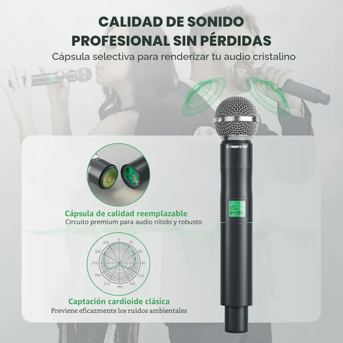 Vista 2 de Phenyx Pro Sistema de micrófono inalámbrico, juego de micrófono inalámbrico UHF de 4 canales con micrófonos de mano/bodypack/auricular