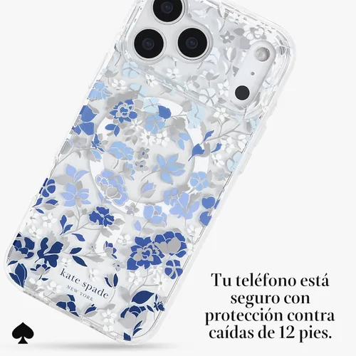 Vista 4 de Kate Spade New York Funda para iPhone 17 Pro Max, compatible con MagSafe, funda de diseño para teléfono, diseño de gemas azules de cama de flores