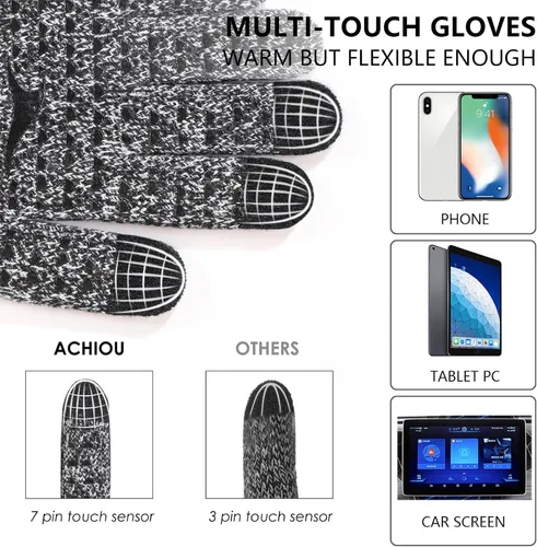 Vista 2 de Achiou - Guantes de invierno, guantes para hombres y mujeres, guantes de correr cálidos para pantalla táctil mejorados con forro térmico de punto