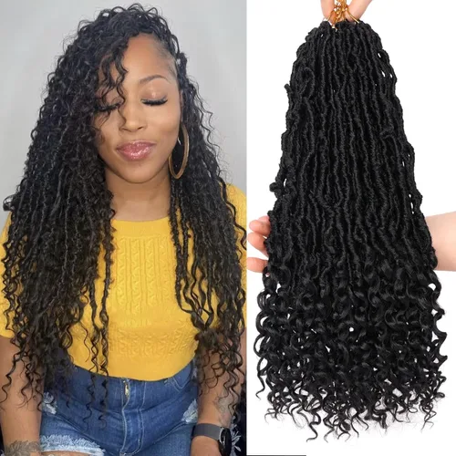 Vista 37 de Leeven 7 Paquetes Cabello Crochet Faux Locs con Puntas Rizadas 10 Pulgadas Pre-enrollado Goddess Locs Trenzas Crochet Cabello 84 Hebras Negro