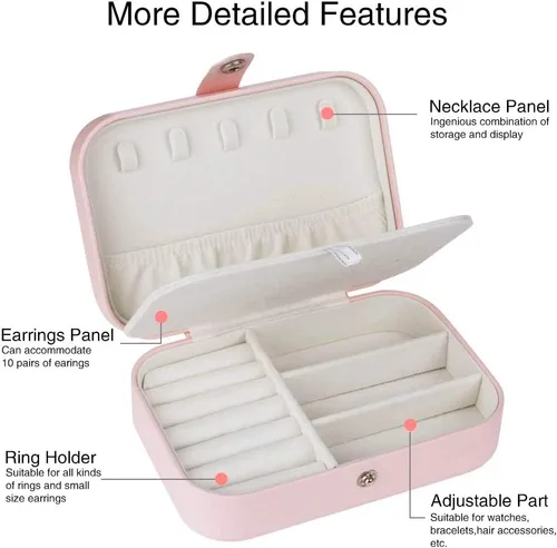 Vista 2 de DREAMGLAMOUR Joyería de viaje caja de viaje de doble capa joyero de viaje regalo para mujeres niñas con 6 pulseras de regalo collar aretes anillos