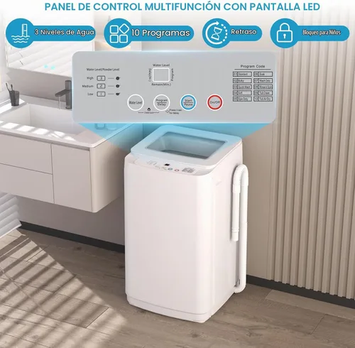 Vista 2 de Zynkez Lavadora portátil de 14 libras, lavadora portátil totalmente automática con 10 programas, 3 niveles de agua, bomba de drenaje, lavadora