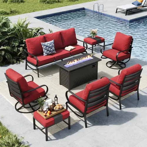 Vista 53 de MFSTUDIO Juegos de muebles de patio, sofás de conversación de metal para exteriores con 1 sofá de 3 asientos para jardín, cojín beige