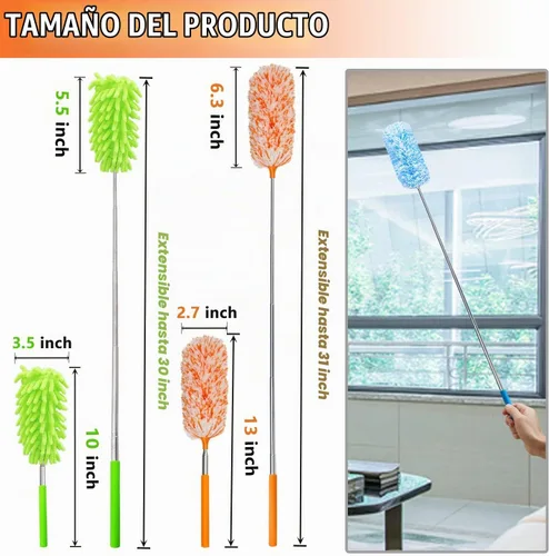 Vista 2 de 4 piezas Plumeros de Pluma de Microfibra Extensibles y Lavables, Alcance de 13" a 30", Herramienta de Limpieza de Microfibra, Plumeros Pequeños