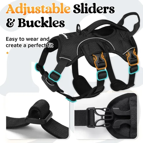 Vista 5 de rabbitgoo - Arnés para perros a prueba de fugas, arnés para mascotas acolchado y suave de cuerpo completo, arnés reflectante ajustable sin tirones
