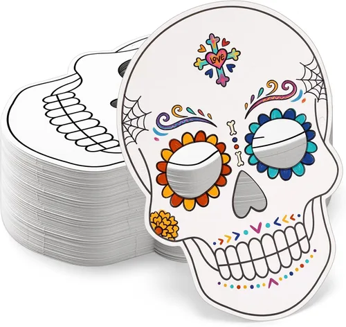 Vista 9 de Dia De Los Muertos Mask Craft Kit, Day of The Dead Color Skull Mask