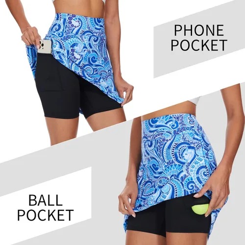 Vista 4 de M MOTEEPI - Falda pantalón de golf para mujer, hasta la rodilla, falda pantalón deportiva de tenis con bolsillos