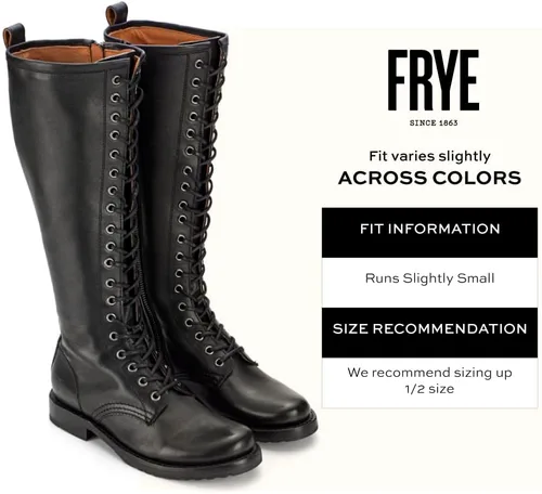 Vista 2 de Frye Veronica Botas de combate altas de 15 pulgadas para mujer, hechas de cuero de grano completo con construcción Goodyear Welt, cordones de tela