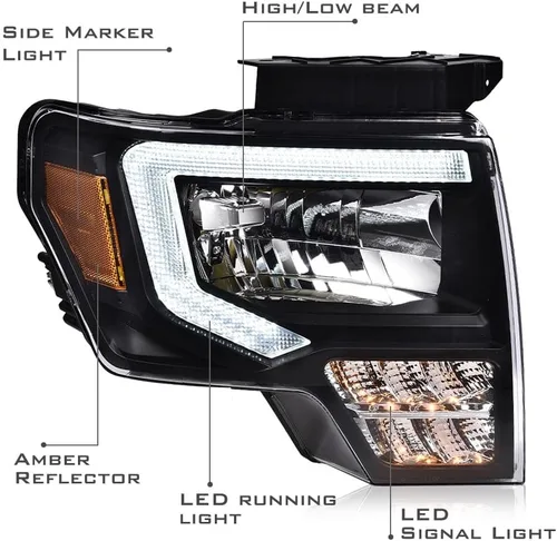Vista 5 de PIT66 Conjunto de faros delanteros LED compatible con Ford F150 2009 2010 2011 2012 2013 2014, lente transparente para conductor y pasajero, carcasa