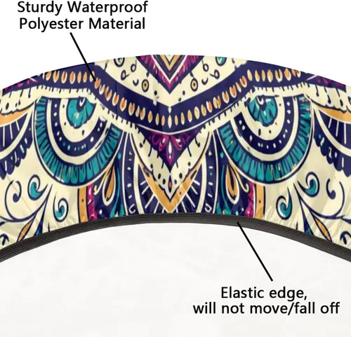 Vista 6 de Pardick Mantel Redondo Ajustable de Mandala Bohemia, Cubierta de Tela Redonda, Mantel Impermeable Antiarrugas con Borde Elástico, Decorativo