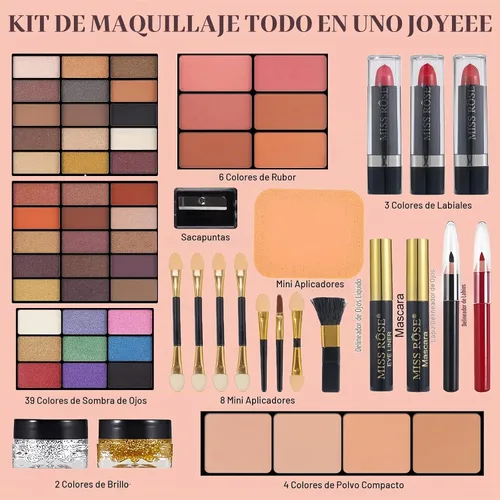 Vista 2 de Joyeee Juego de regalo de maquillaje todo en uno, kit completo para mujer, kit completo con bolsa de maquillaje, corrector, lápiz labial, rubor Negro