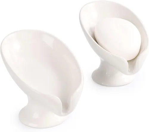 Vista 11 de Jabonera, Jabonera Autodrenante para Barra de Jabón para Fregadero de Baño, Jabonera de Cerámica con Forma de Hoja y Drenaje, Jabonera de Porcelana