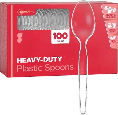 Vista 6 de GUSTO [Paquete combinado de 360 unidades] cubiertos básicos de plástico transparente, utensilios desechables pesados, 180 tenedores, 120 cucharas
