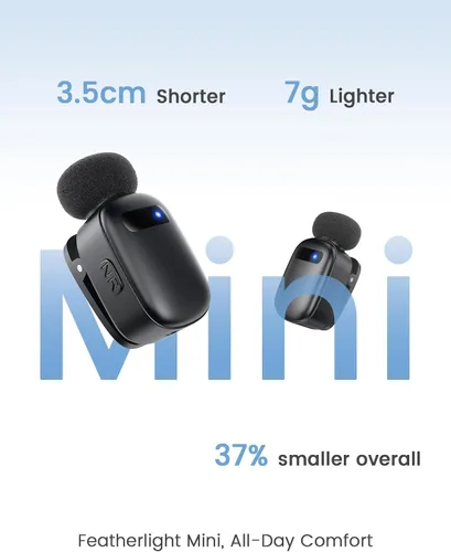 Vista 2 de Mini micrófono de solapa inalámbrico para iPhone y Android, micrófonos de clip dual con funda de carga de 30 horas, cancelación de ruido