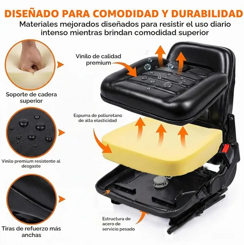 Vista 4 de SEATIN Asiento universal de carretilla elevadora, asiento de tractor, con micro interruptor y cinturón de seguridad, para tractor, cortacésped