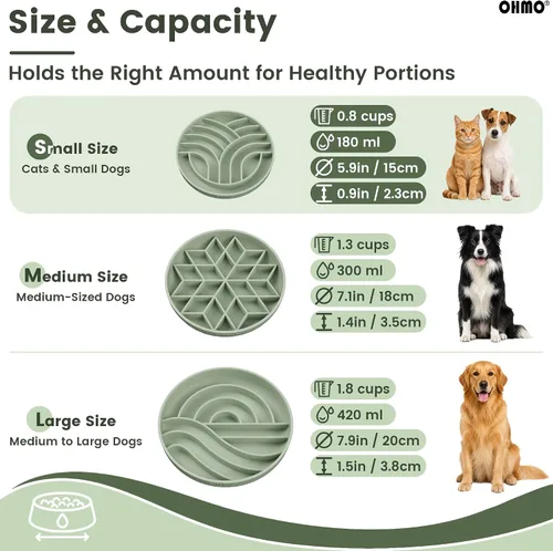 Vista 4 de OHMO Slow Feeder Dog Bowl, 5.9" Lick Mat for Dogs, Tree of Life, Sage Green Verde salvia