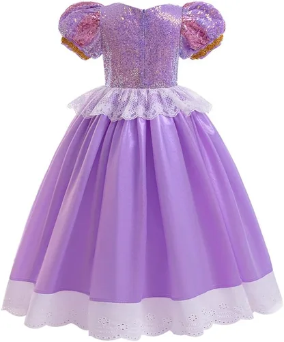 Vista 31 de Disfraz de princesa Sofía Rapunzel para niñas, disfraz de Halloween, Navidad, cumpleaños, fiesta con accesorios