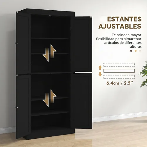 Vista 5 de HOMCOM Gabinete alto de la despensa de cocina de 72,5" grano de madera Fibras de madera negra