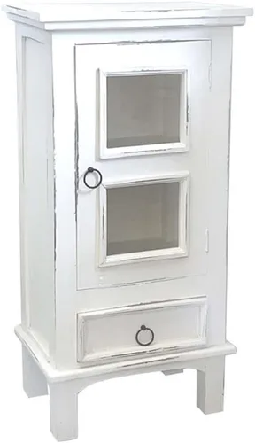 Vista 4 de Home Square Mesa auxiliar de madera de 1 puerta y mesita de noche en blanco envejecido - Juego de 2