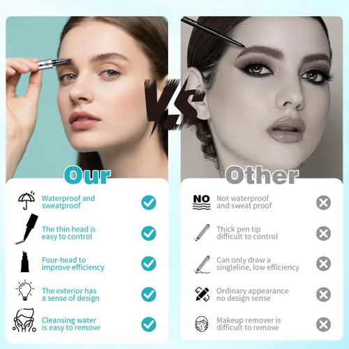Vista 5 de Lápiz de cejas con microcuchilla de 4 puntas para maquillaje natural de cejas, bolígrafo de microblading impermeable y a prueba de manchas