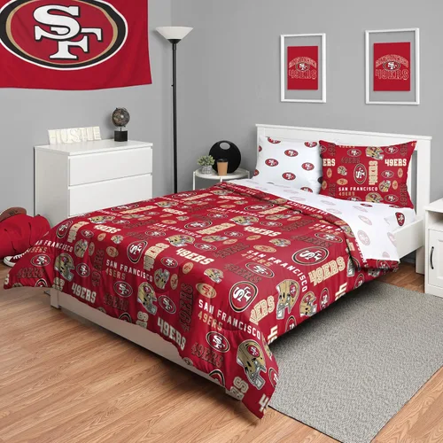 Vista 30 de FOCO Juego de ropa de cama unisex para adultos con logotipo del equipo de la NFL, sábanas y fundas de almohada, juego de ropa de cama de 5 piezas