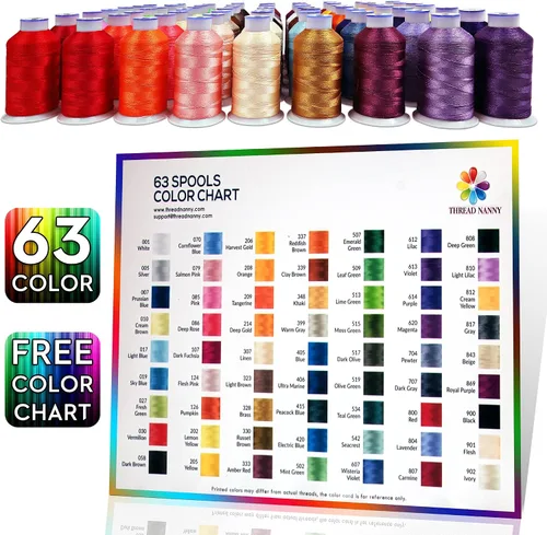 Vista 2 de ThreadNanny Brother nuevo set de hilo para bordar de 63 colores, hilo de poliéster de 40wt.