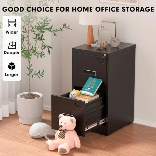 Vista 9 de Greenvelly Archivador Vertical de 18" D, Gabinete de 2 Cajones con Cerradura para Oficina en Casa, Metal Negro para Colgar Carpetas