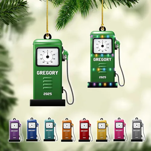 Vista 8 de Adorno de Navidad personalizado con bomba de gas, decoración retro personalizada para árbol de vacaciones, recuerdo único para trabajadores