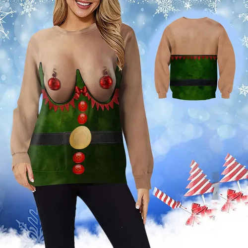 Vista 2 de SNKSDGM Sudadera de manga larga raglán con estampado de árbol de Navidad de leopardo para mujer, cuello redondo, raglán, sin botones