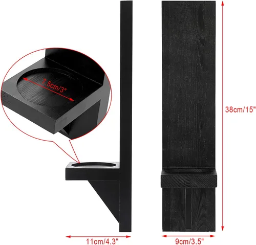 Vista 3 de OwnMy 2 apliques de vela de pared de madera, candelabros rústicos de Negro