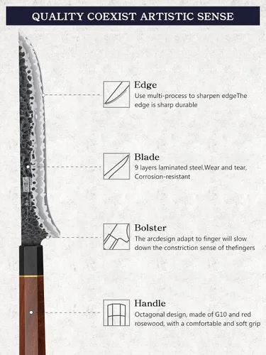 Vista 2 de HOSHANHO - Cuchillo de filetear de 7 pulgadas, cuchillo para deshuesar forjado a mano y afilado como una navaja, cuchillos de pescado de acero súper