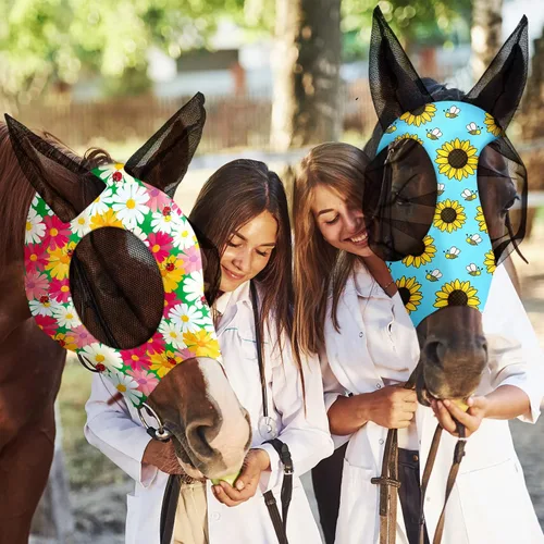 Vista 3 de Weewooday 2 máscaras de mosca de caballo para caballos, máscaras suaves para orejas, máscara suave y elástica con protección UV