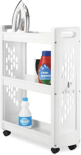 Vista 3 de Carrito con ruedas con 3 estantes para almacenar utensilios para hacer la colada, de Whitmor