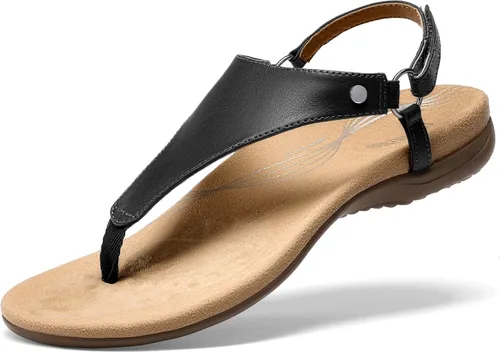 Vista 13 de DREAM PAIRS Sandalias planas para mujer, con soporte de arco, ortopédicas, cómodas, suaves, acolchadas, para verano, con correa en T