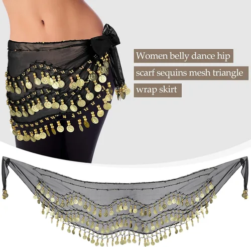 Vista 6 de Sureio 4 piezas de accesorios de disfraz gitano accesorios de danza del vientre, bufanda de cadera, cinturón envolvente, aretes de gota, cadena